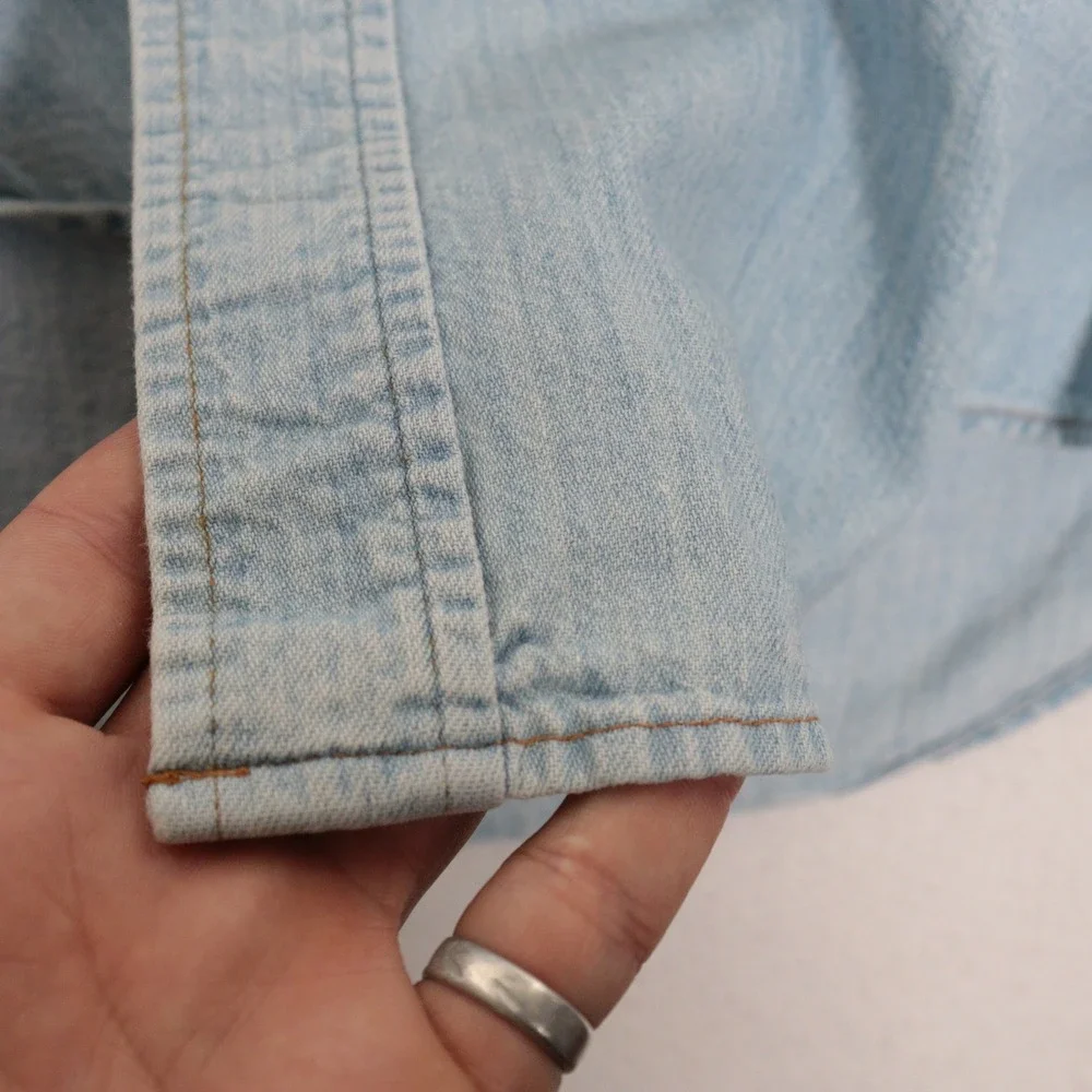 VTG Levi's Denim Shirt Western Workwear Orange Tab Light Wash Cotton USA Men M